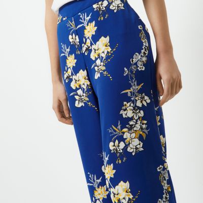 Petite blue floral print culottes